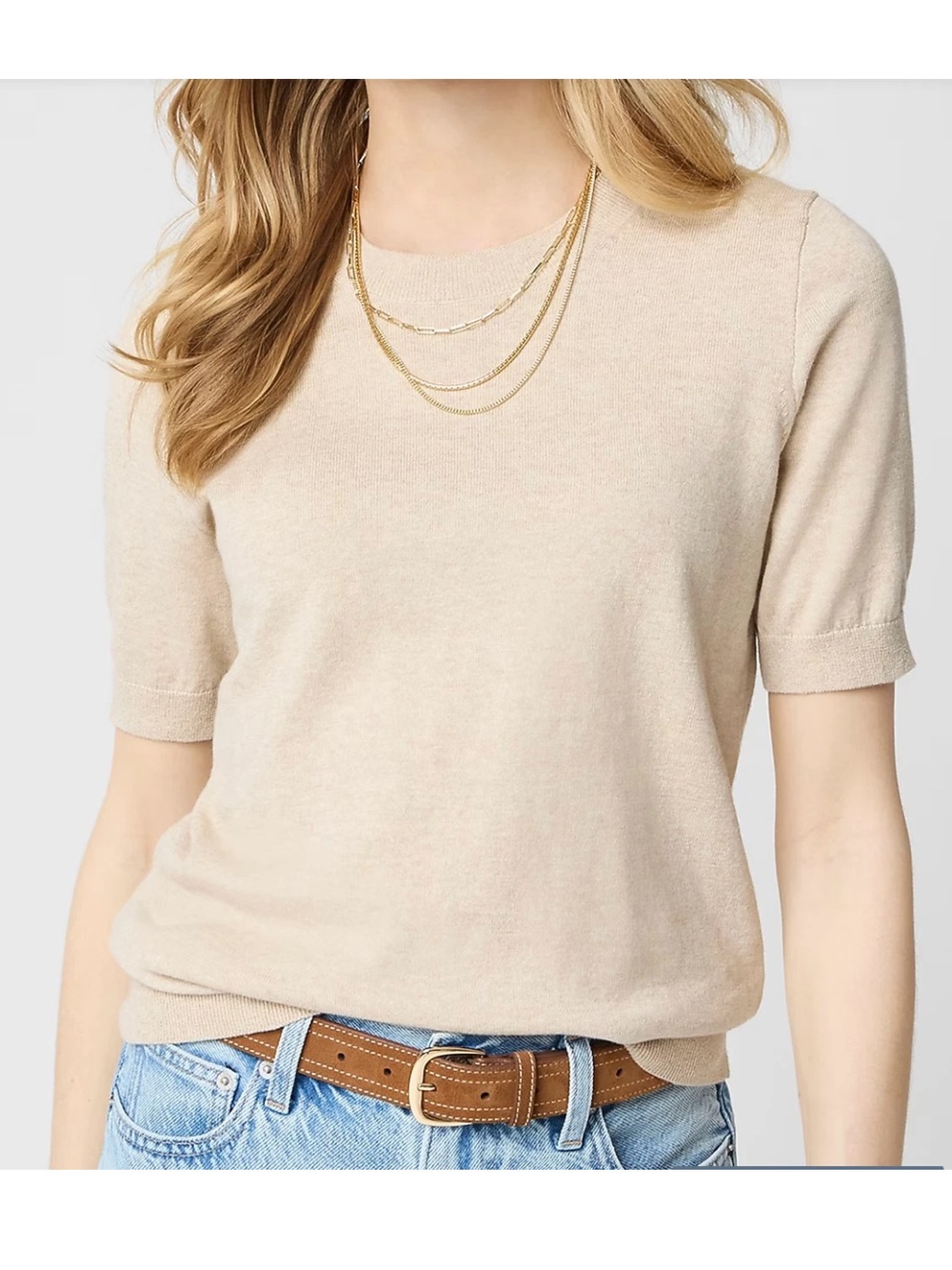 J. Crew Factory Short-sleeve cotton crewneck sweater tee - Heather light khaki